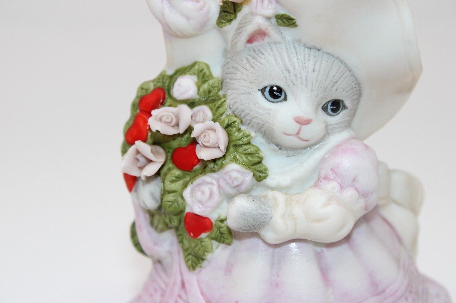 Vintage Schmid Kitty Cucumber Figurine Priscilla 1985 Cat Rose Hat Porcelain