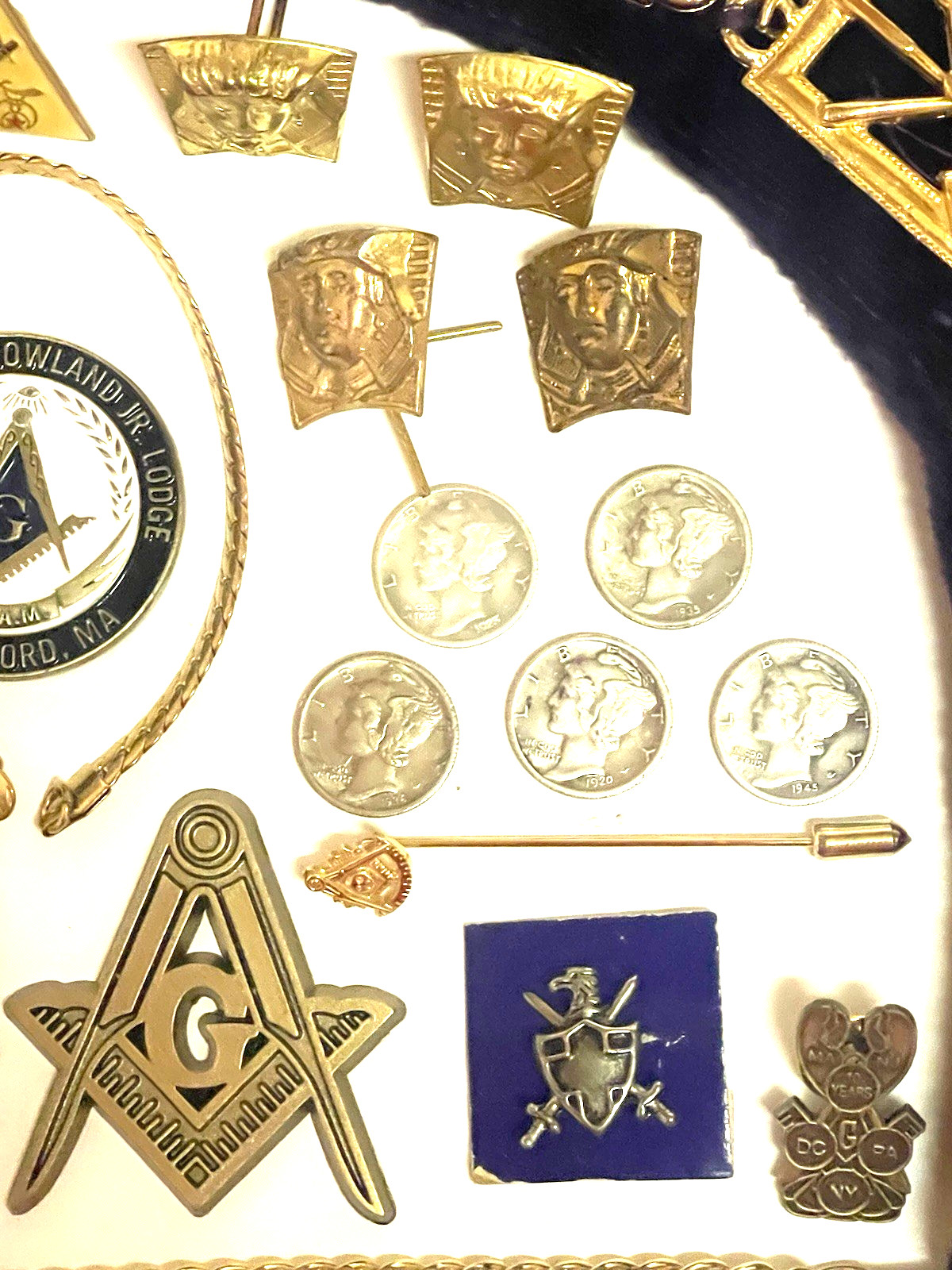 Vintage Junk Drawer Masonic Lot Silver Gold Jewelry Token Coin Medal Collar Old