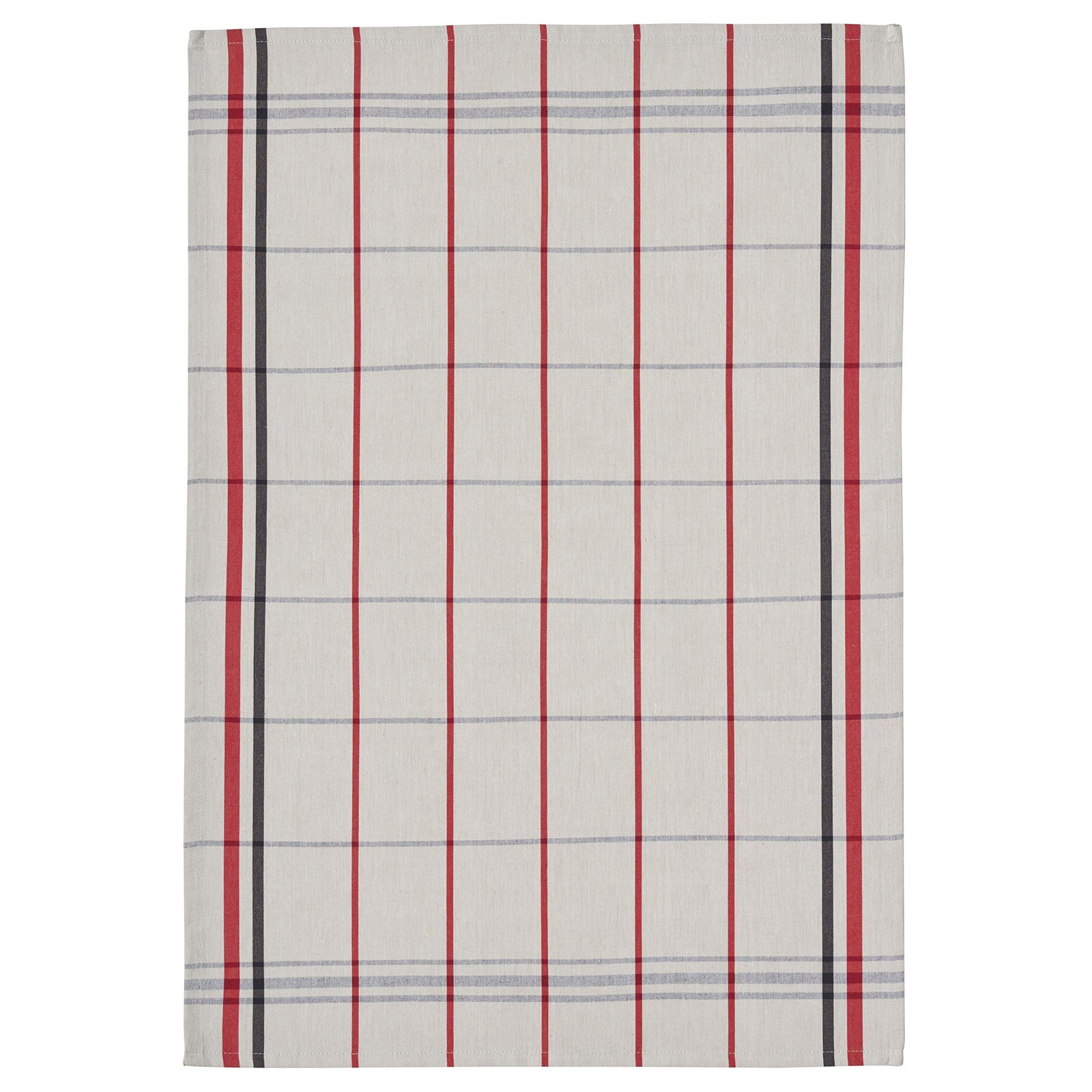 Coucke French Cotton Jacquard Towel Plaid Leon 20″x30″ Beige Red Blue