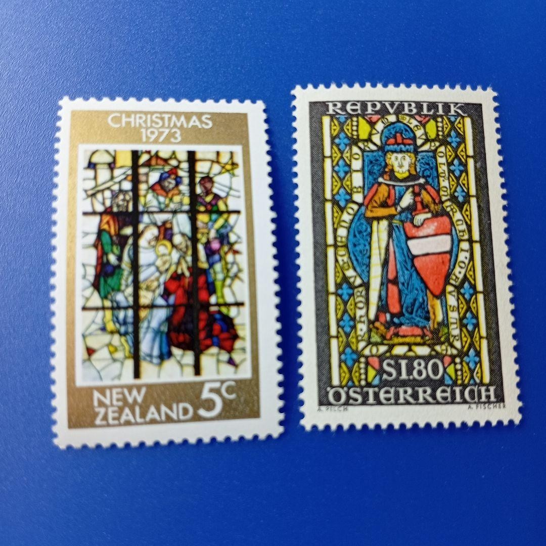 Foreign Stamps Multiple Countries Stained Glass Religious Paintings Christmas 7
