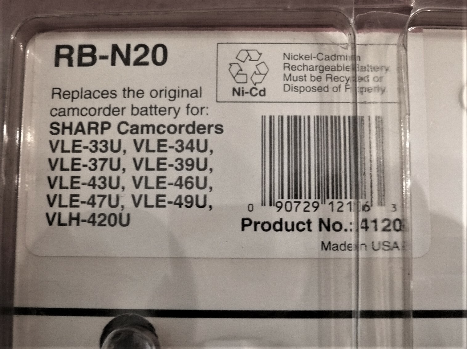 Battery RB-N20 rechargeable f/ Sharp Camcorders ( see description). NEW !
