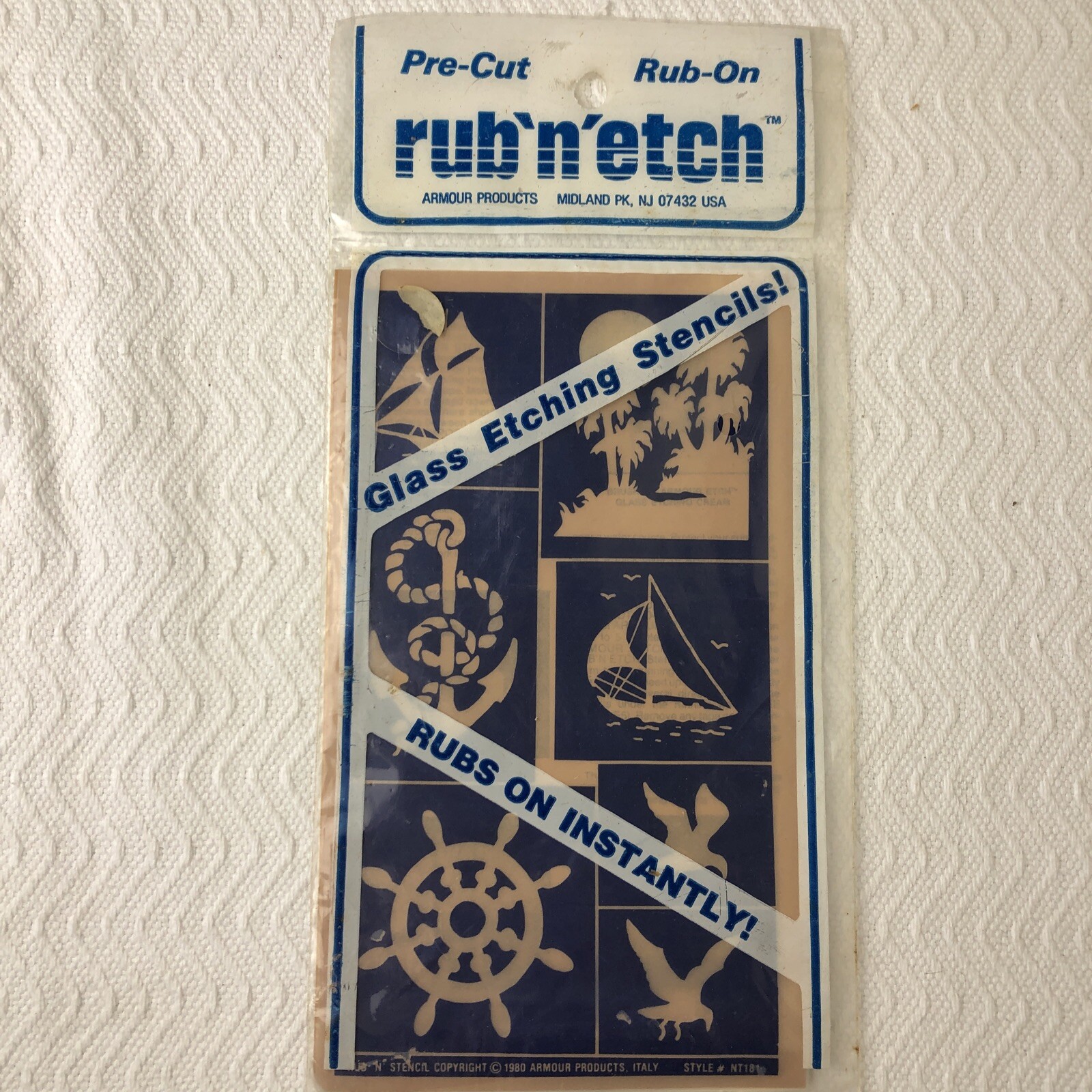 6 Vintage Armour Rub ‘n’ Etch Glass Etching & Fabric Paint Stencils 1980 MIX NOS
