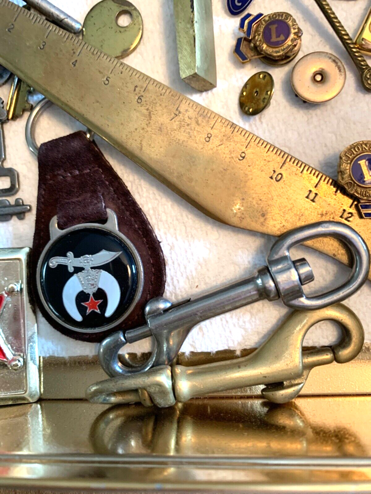Antique Vintage Junk Drawer Lot Medals Pins Jewelry Coins Fobs Keys