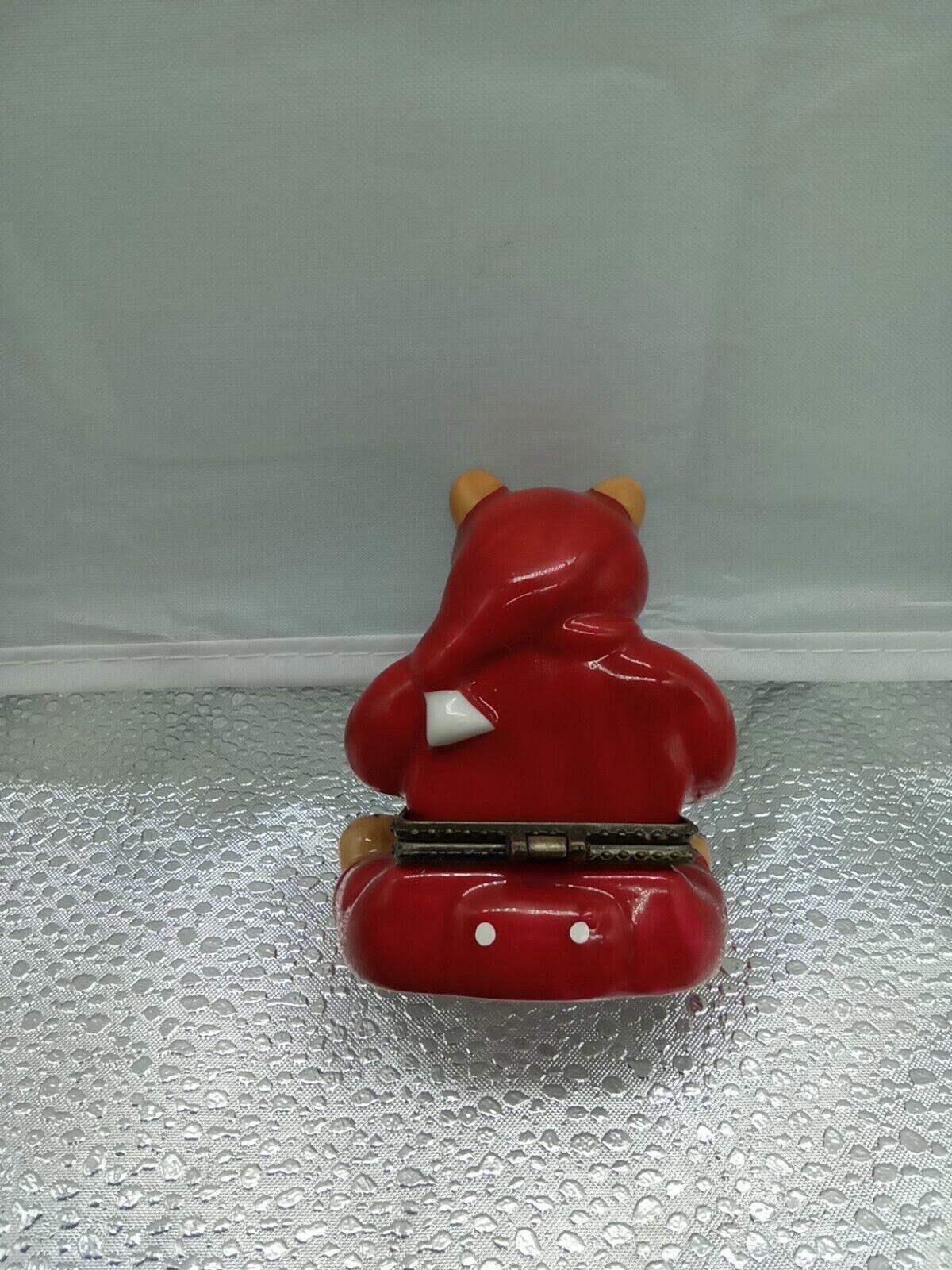 Vintage Trinket Jewelry Dish W/ Tip Sweet Dreams Bear. Red Pillow Christmas