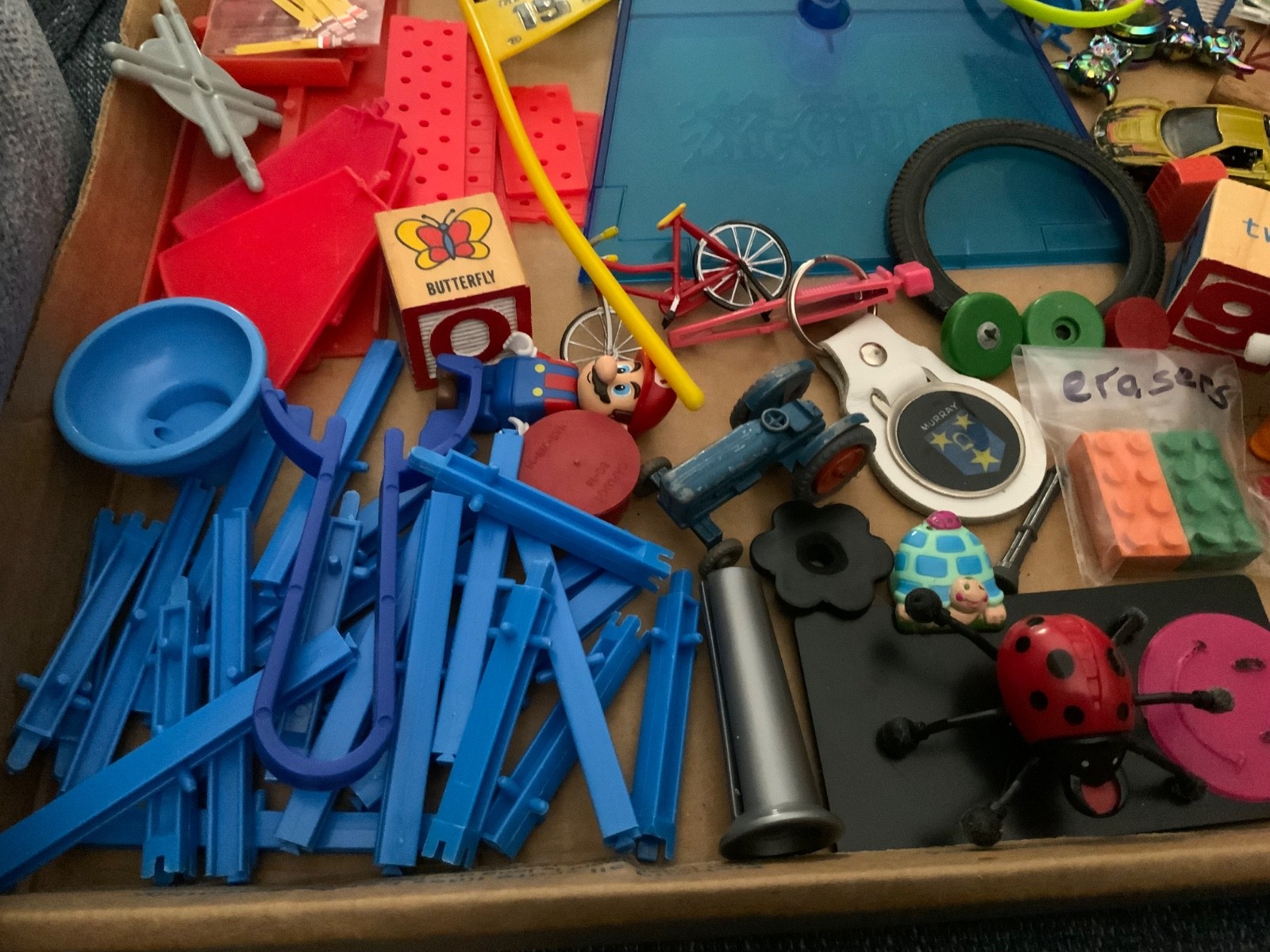 VTG Junk Drawer Lot Assemblage Art Mixed Media Small TOYS 1.75# Balls Cars Doll