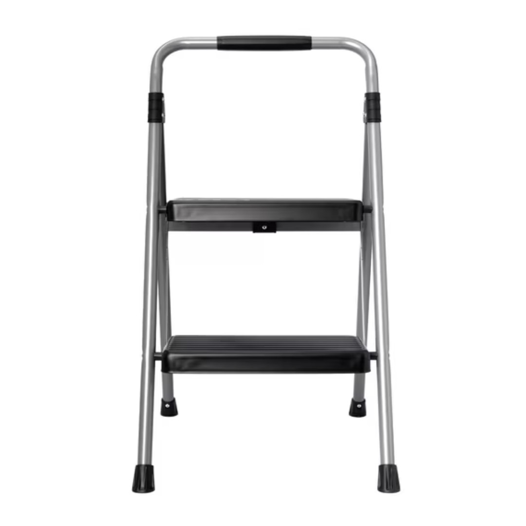 Hyper Tough Gray & Black 2-Step Steel Large Platform & Foldable Step Stool