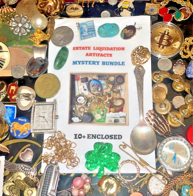 Estate Finds-Mixed smalls: Jewelry, Coins, Stamps, Watch, 10+vintage – lot A87T9