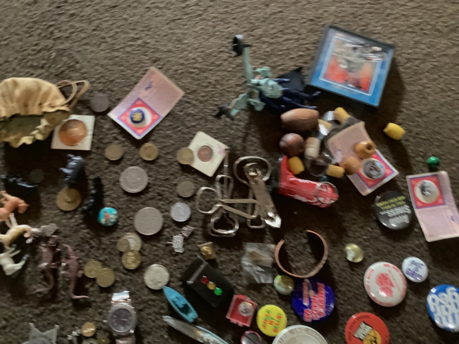 Vintage 0s junk drawer dime toys silver coin pins coins zippo knifes jewelry etc