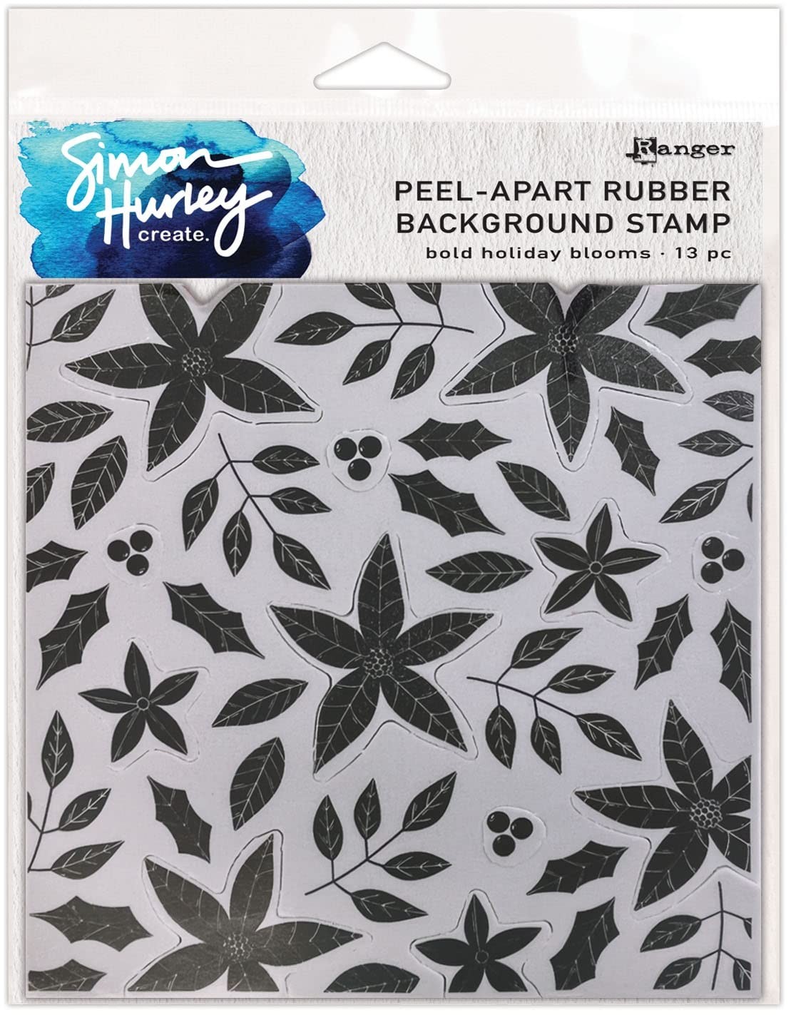 Ranger Holiday Blooms Cling Stamp Simon Hurley Multicolor 6×6 Standard Bold