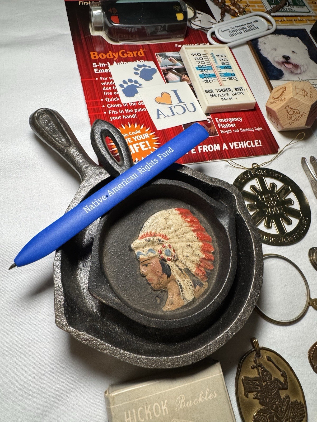 Vintage to Now Junk Drawer Lot Trinkets Treasure Ray Ban Case Sterling Top Hat