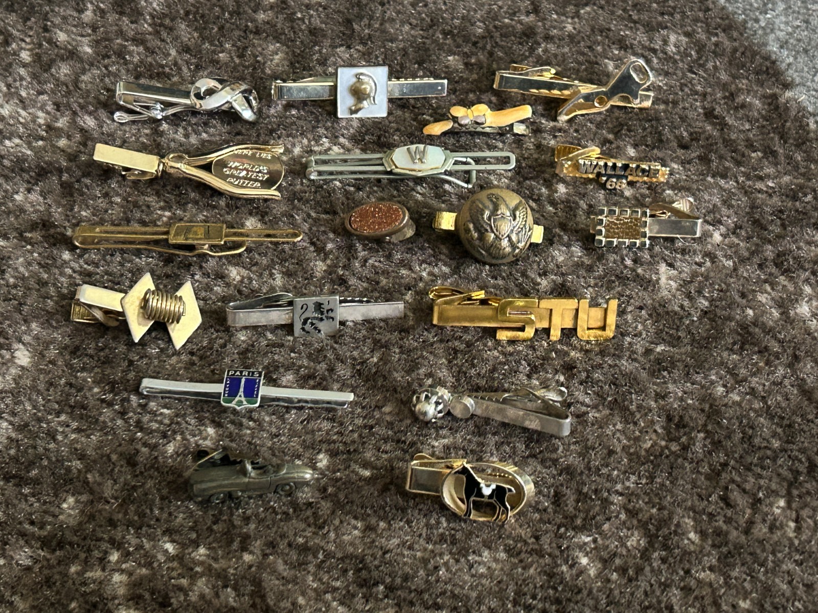 Tie Bar Clip Clasp Gramps Vintage Junk Drawer Lot Paris Golf Politics Eagle Hors