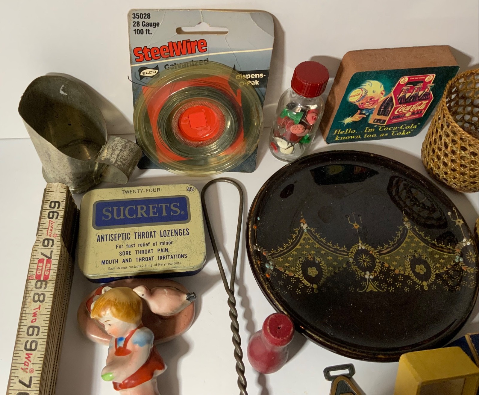 VTG Junk Drawer Lot Assemblage Art Mixed Media Crafts 3.5# China Basket Metal