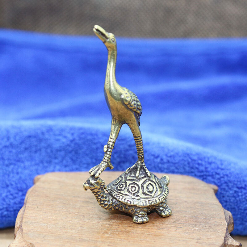 1x Brass Turtle Crane Crane Ornament Longevity Statue Decoration Animal Statue~