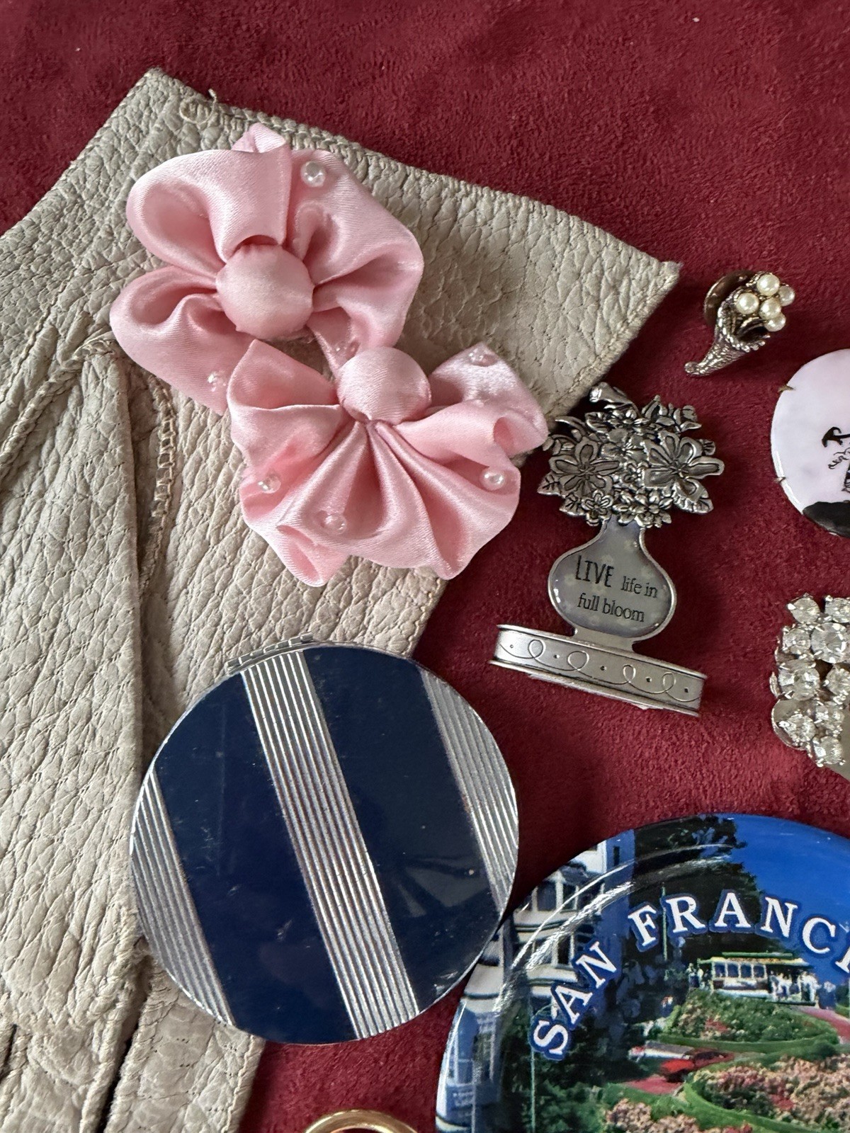 Grandma VTG-Now Junk Drawer Estate Sale Trinket Lot-Cosmetics Gloves Brooch GM5