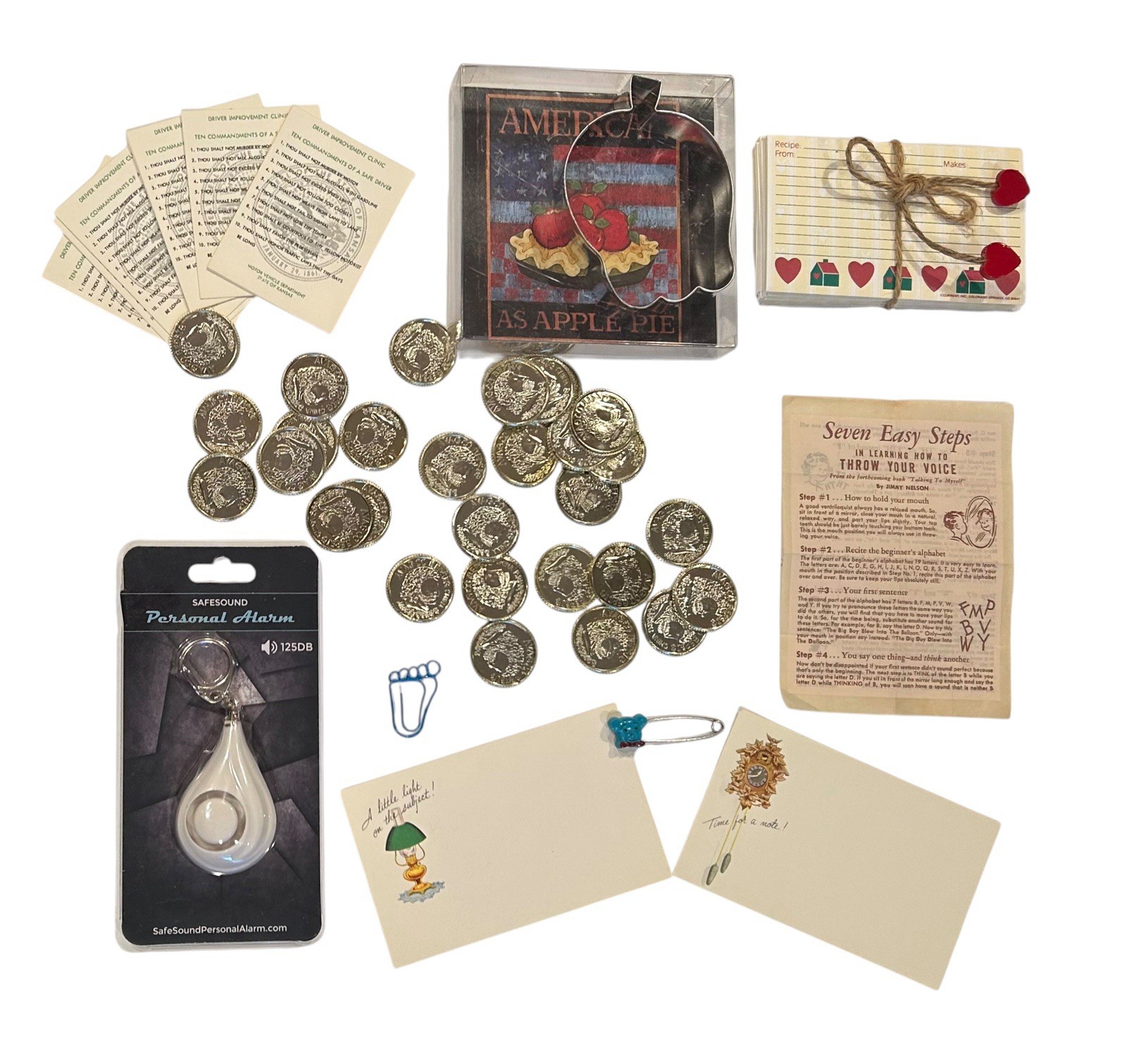 Small Junk Drawer Lot Ephemera Kitchen Personal Alarm Plastic Coins Diaper Pin