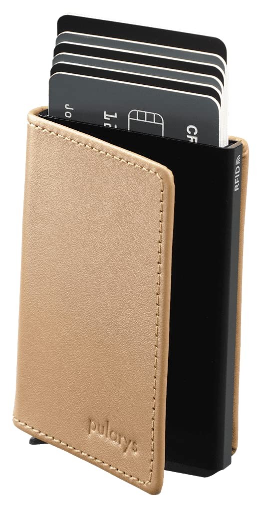 PULARYS Yoga Wallet Italian Leather RFID Minimalist Beige Card Holder