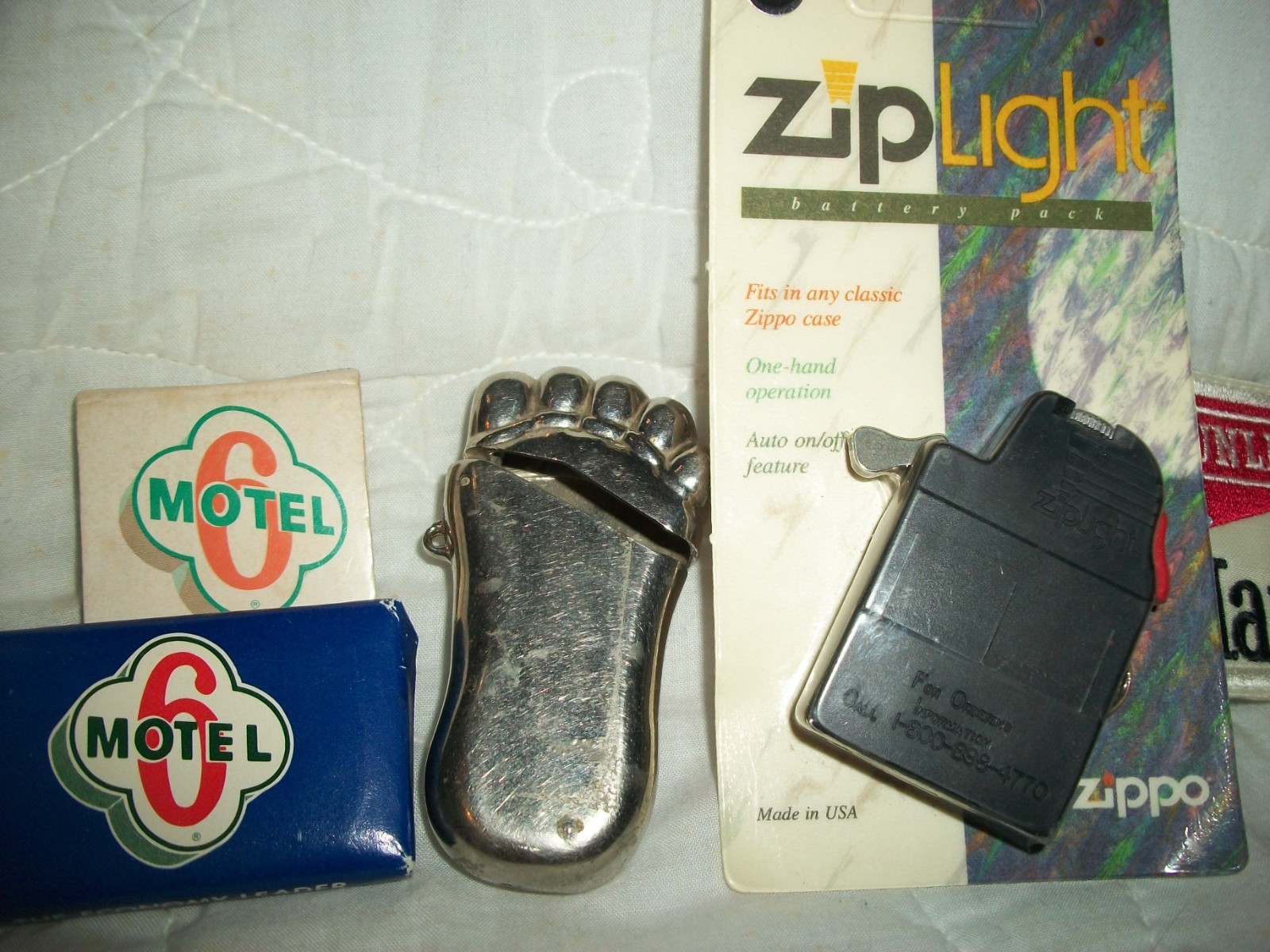 JUNK DRAWER LOT ZIPPO MARLBORO MOTEL 6 PIERCE ARROW CAR METAL FOOT LIGHTER COVER