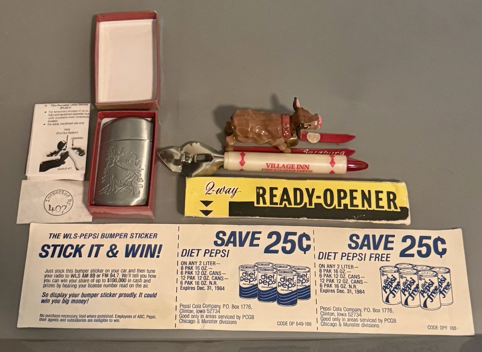 Vintage Assorted Lot Items New Never Used Include Zippo, Bumper Sticker & Opener
