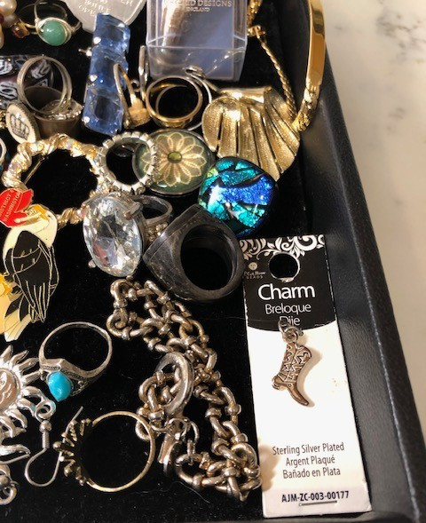 Junk Drawer Lot estate coins pins silverplated stopper keys pendant brooch rings