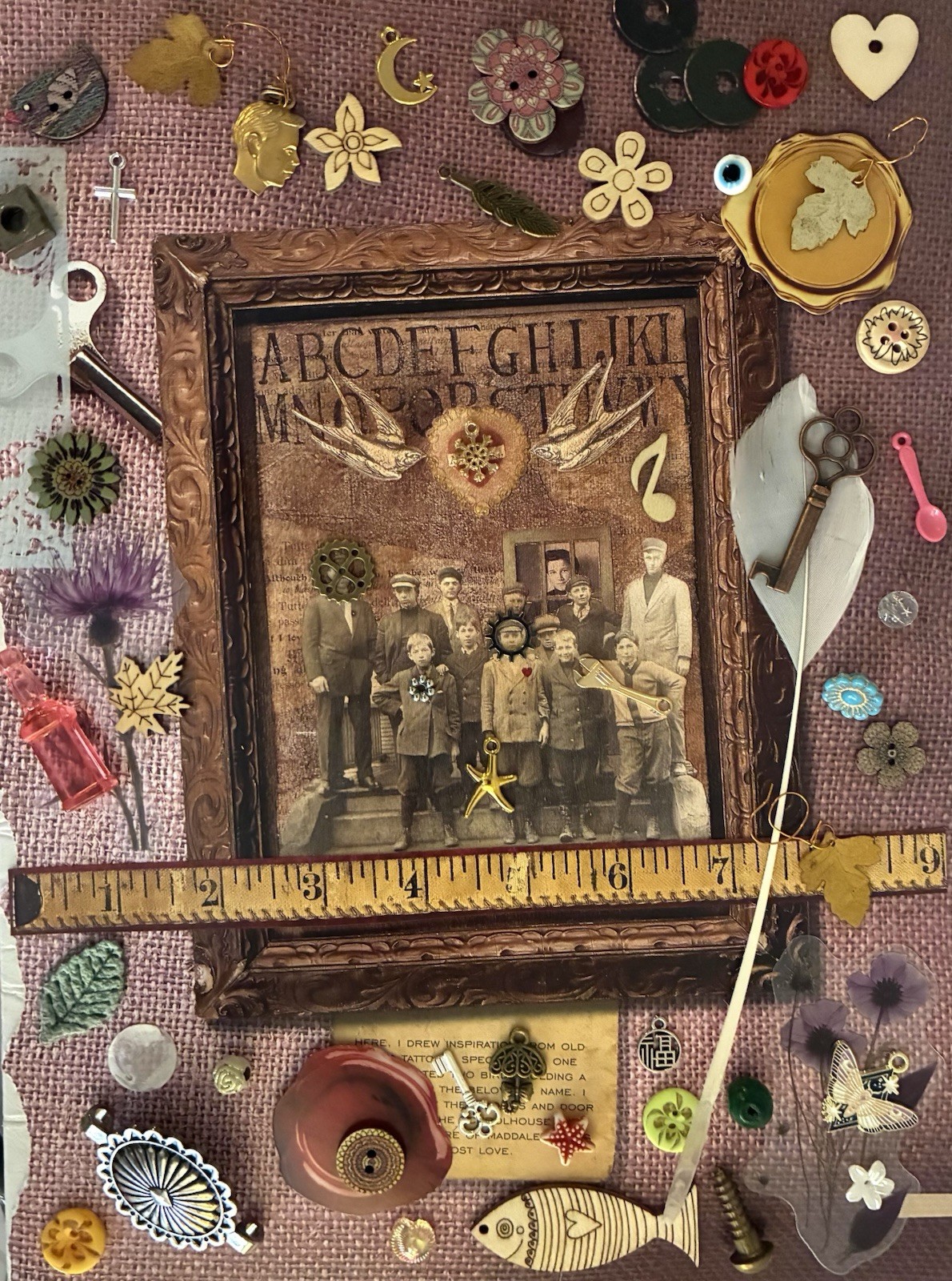 3 Junk Drawer Mixed Media Collage Art Lots Angel Charms Beads Ephemera Stickers