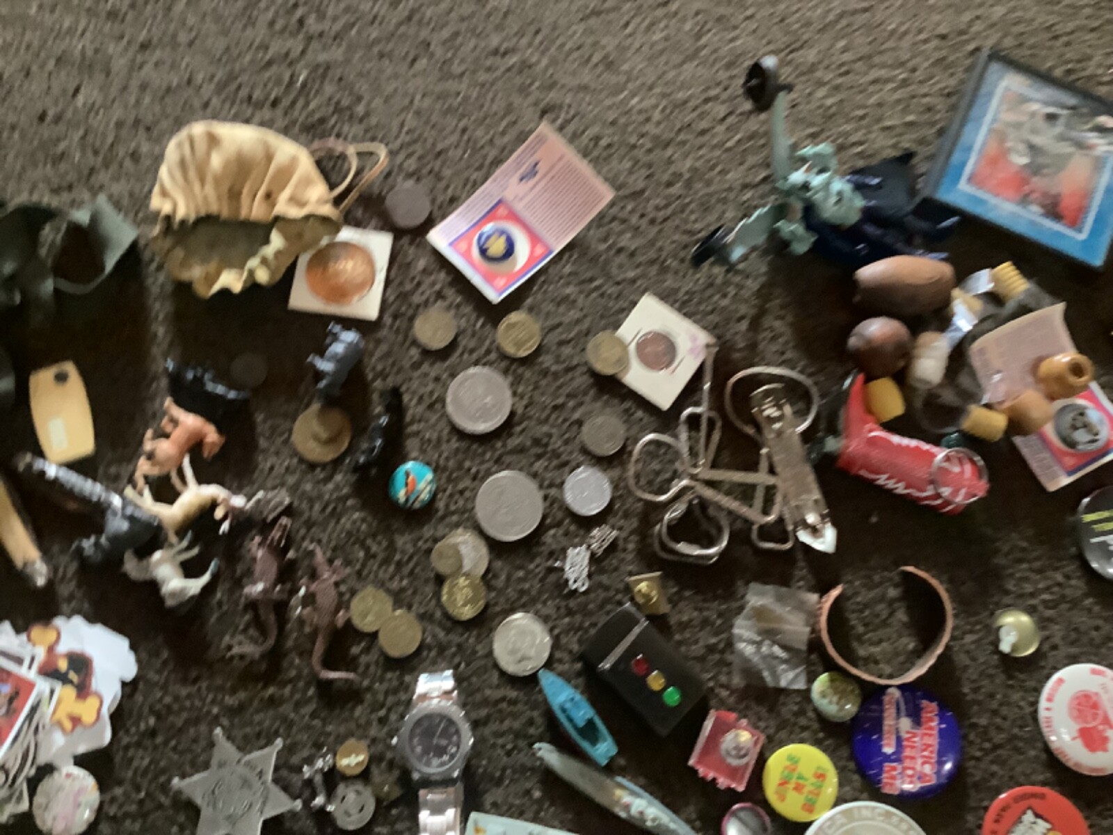 Vintage 0s junk drawer dime toys silver coin pins coins zippo knifes jewelry etc