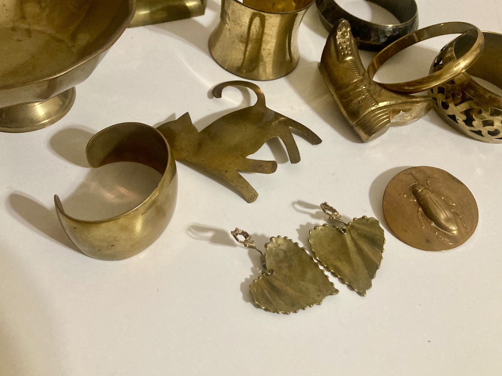 Vintage Junk Drawer Lot Brass- Candlestick Vase Basket Jewelry