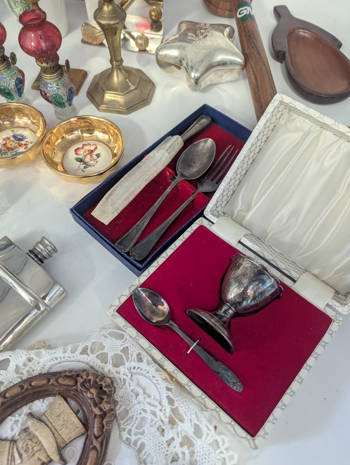 Vintage Curios Job Lot Silver Plate Brass Boots Flask Tableware Bundle H5 Y501