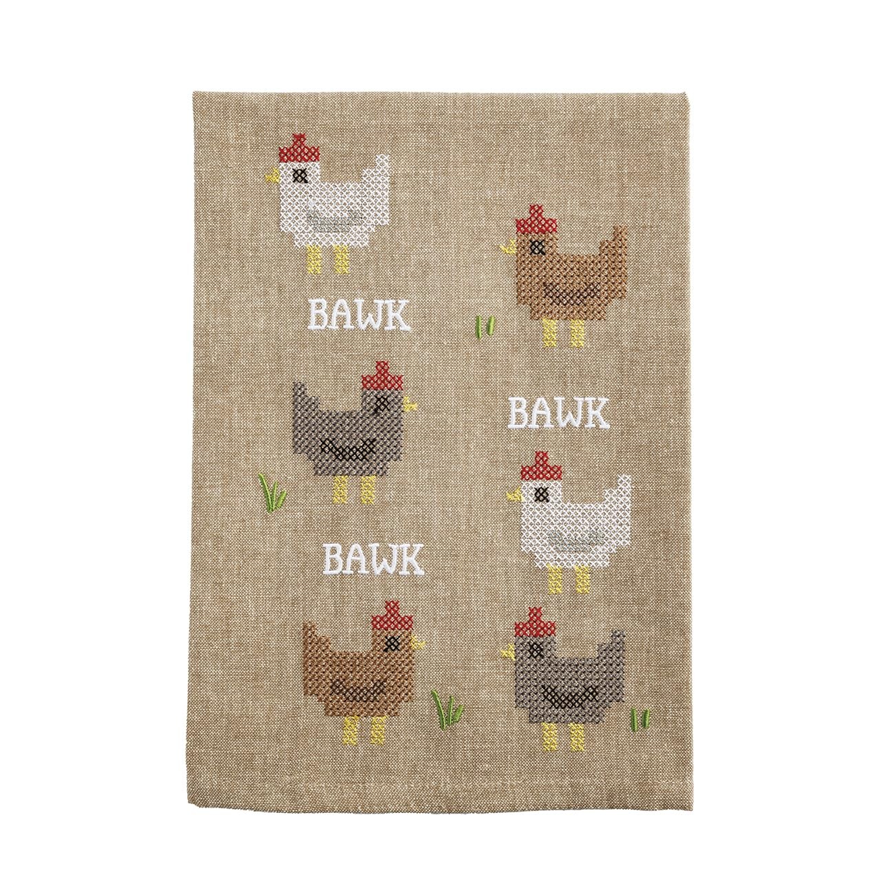 Mud Pie Beige Cotton Chicken Needlepoint Towel