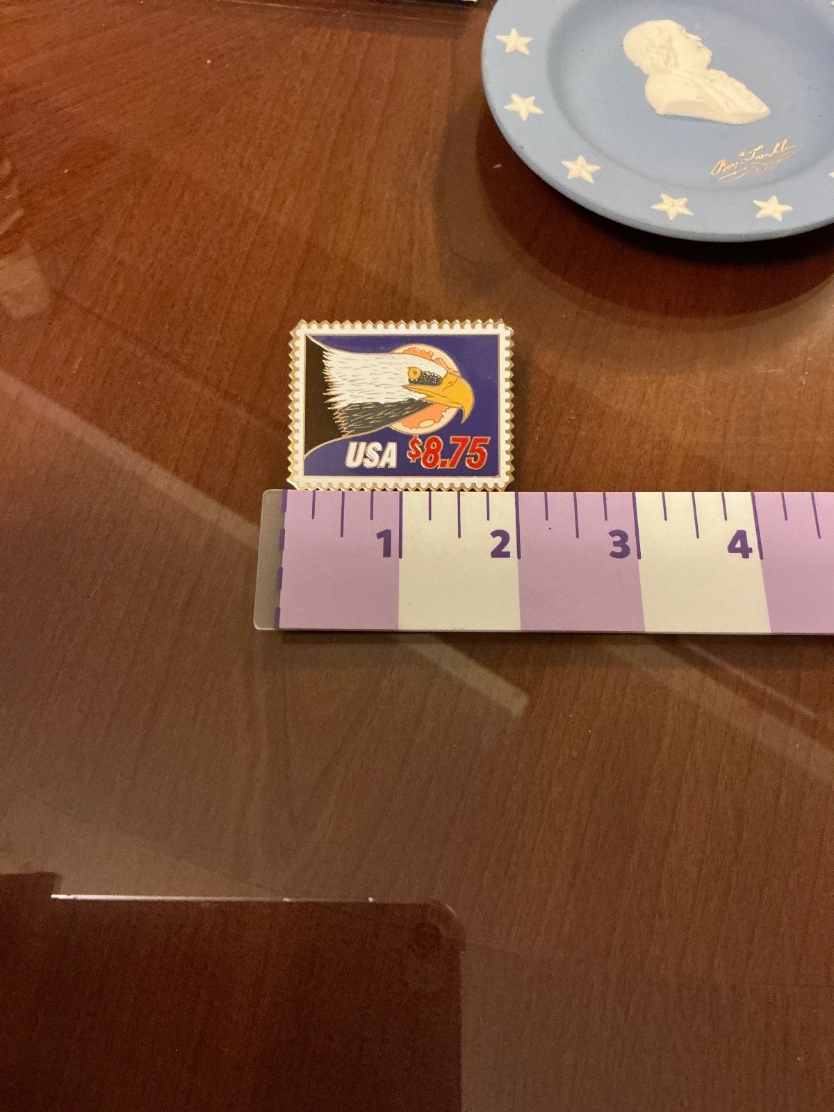 Vintage USA $8.75 Express Postage Stamp Bald Eagle Moon Collectable Enamel Pin