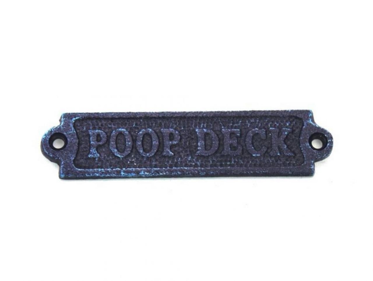 Hampton Nautical Rustic Dark Blue Poop Deck Sign Cast Iron 6 Inch Vintage Decor