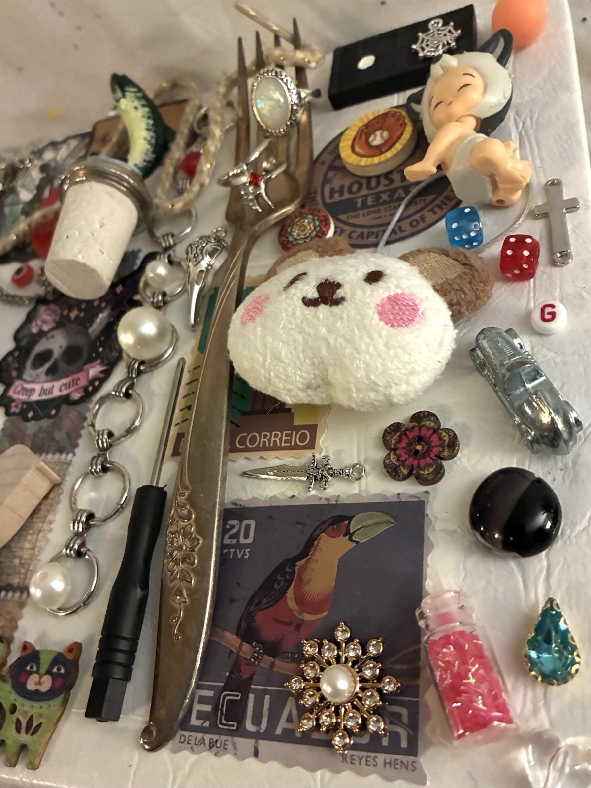 Creepy Doll Head Fish Wine Bottle Stopper Oddities Trinkets Junk Drawer Art Lot