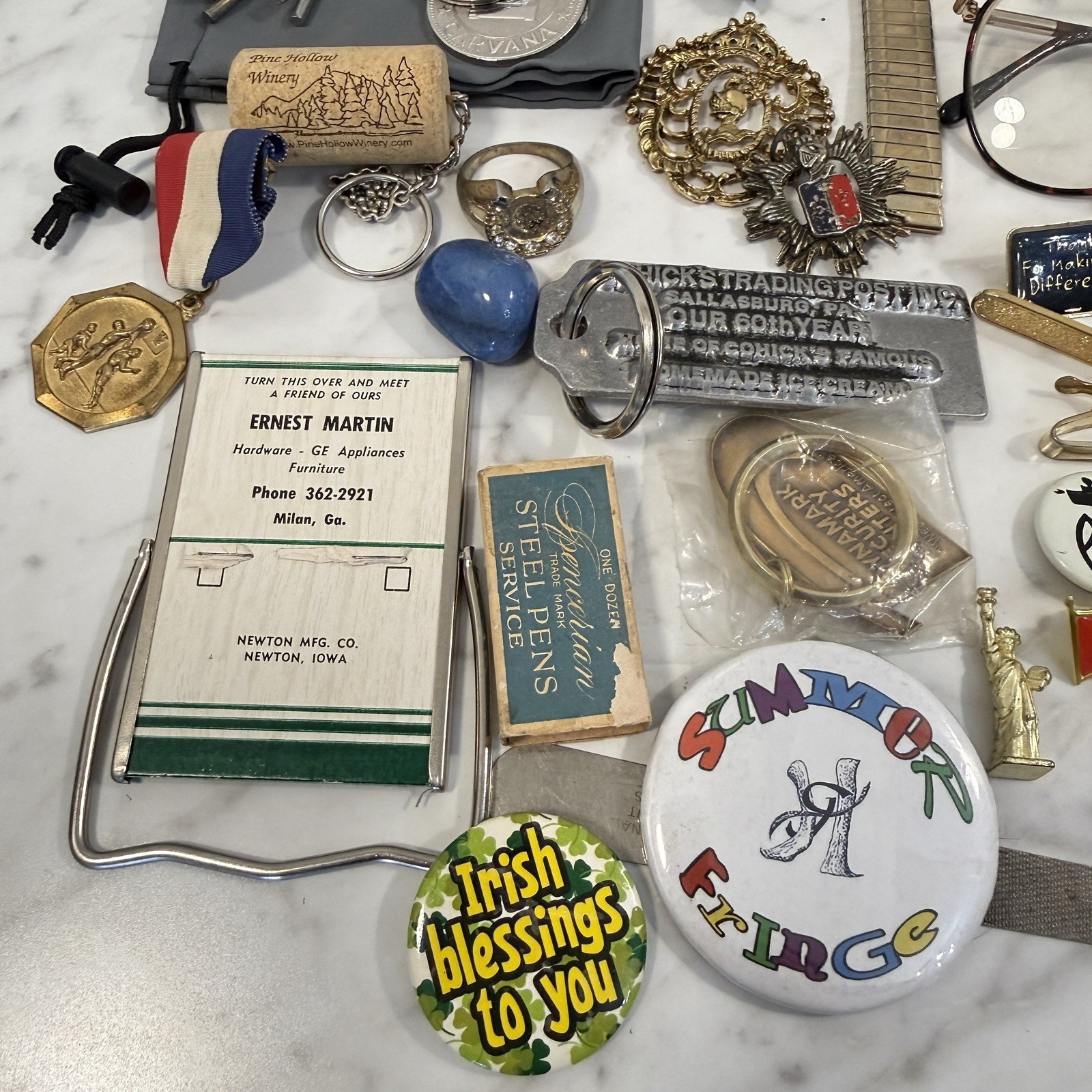 60 + pc Grandpa’s Junk Drawer Lot Collectible Keychains Coins Pins Cufflinks