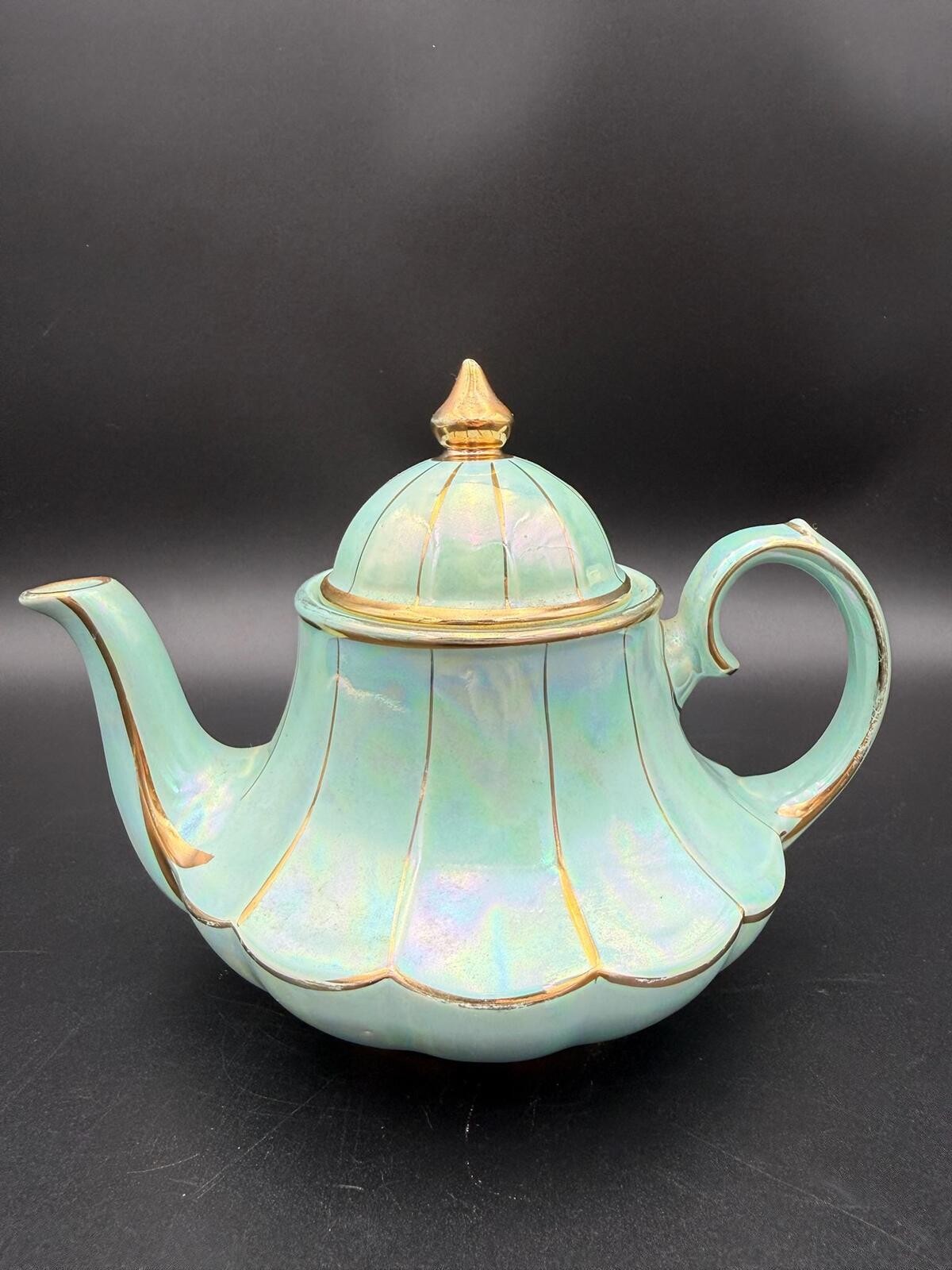 Antique Iridescent Lustre Teapot Gold Trim England Sadler Style