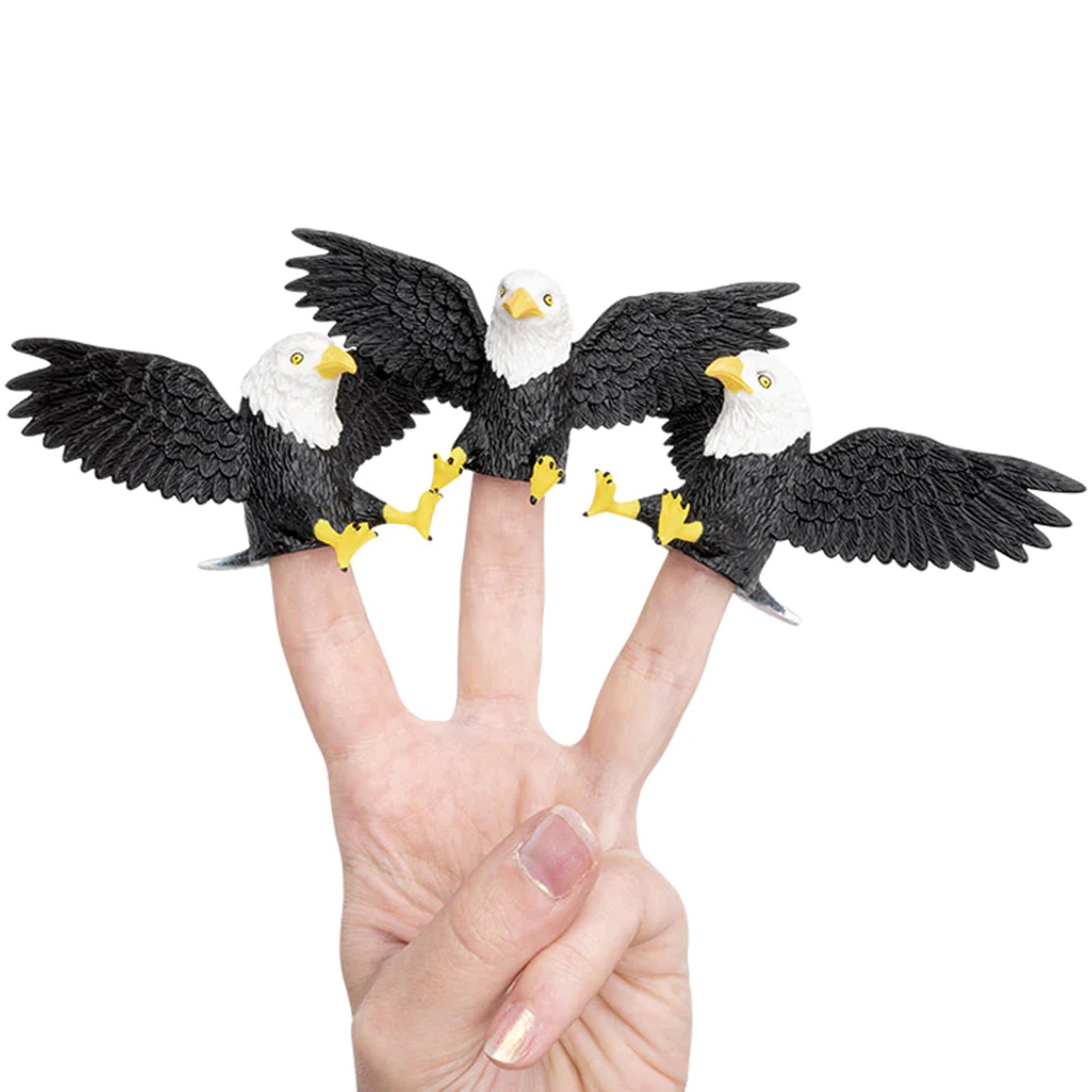 Archie McPhee Finger Bald Eagles, Set of 3 Patriotic Bald Eagle Puppets USA