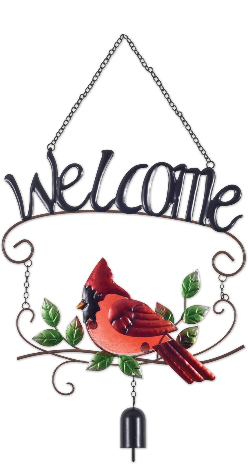 Sunset Vista Birds Hanging Garden Welcome Sign Cardinal with Bell 21.75″