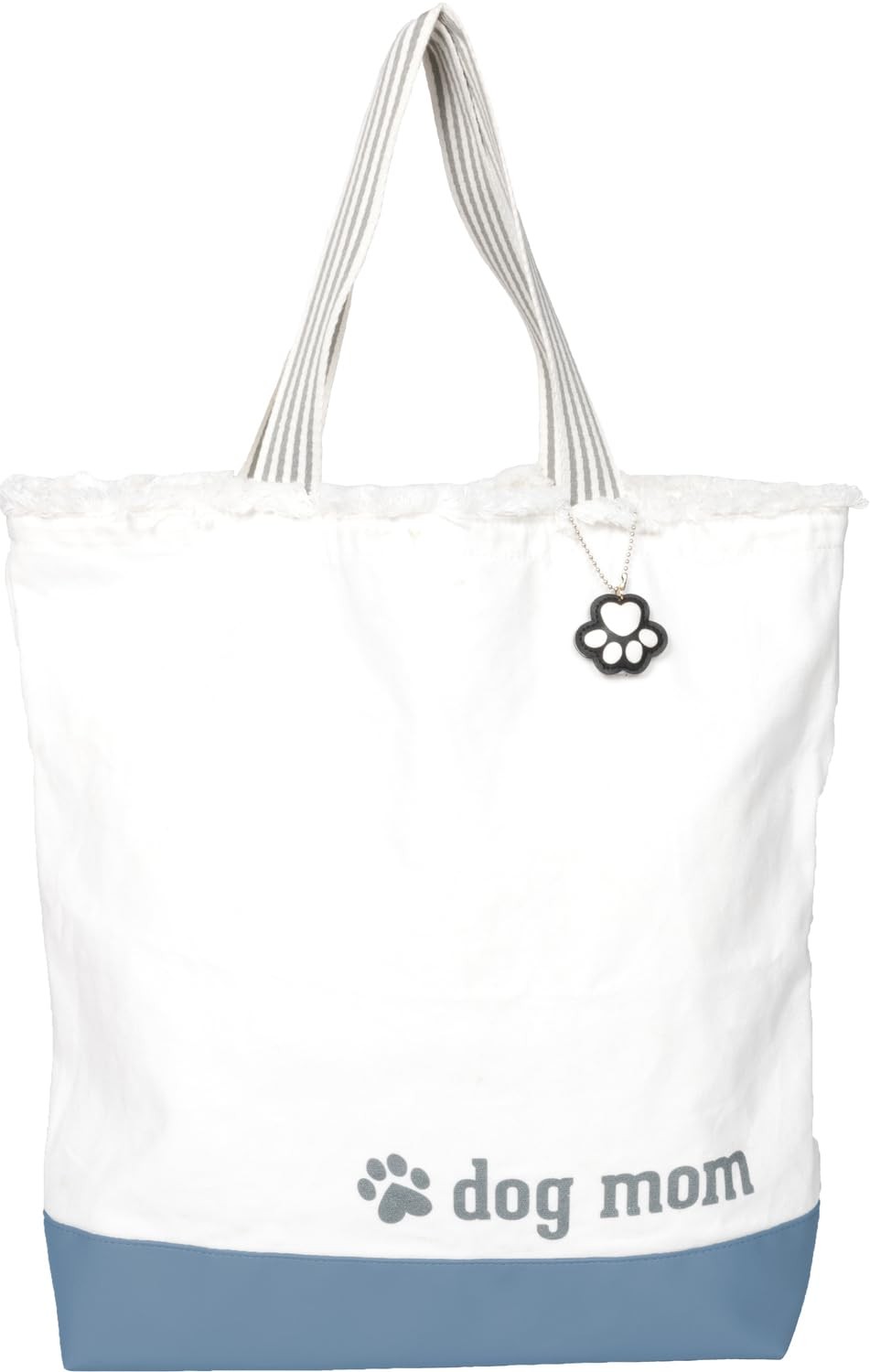 Pavilion Gift Mom Fringe Tote Bag w/ Paw Print Keychain, Blue & White