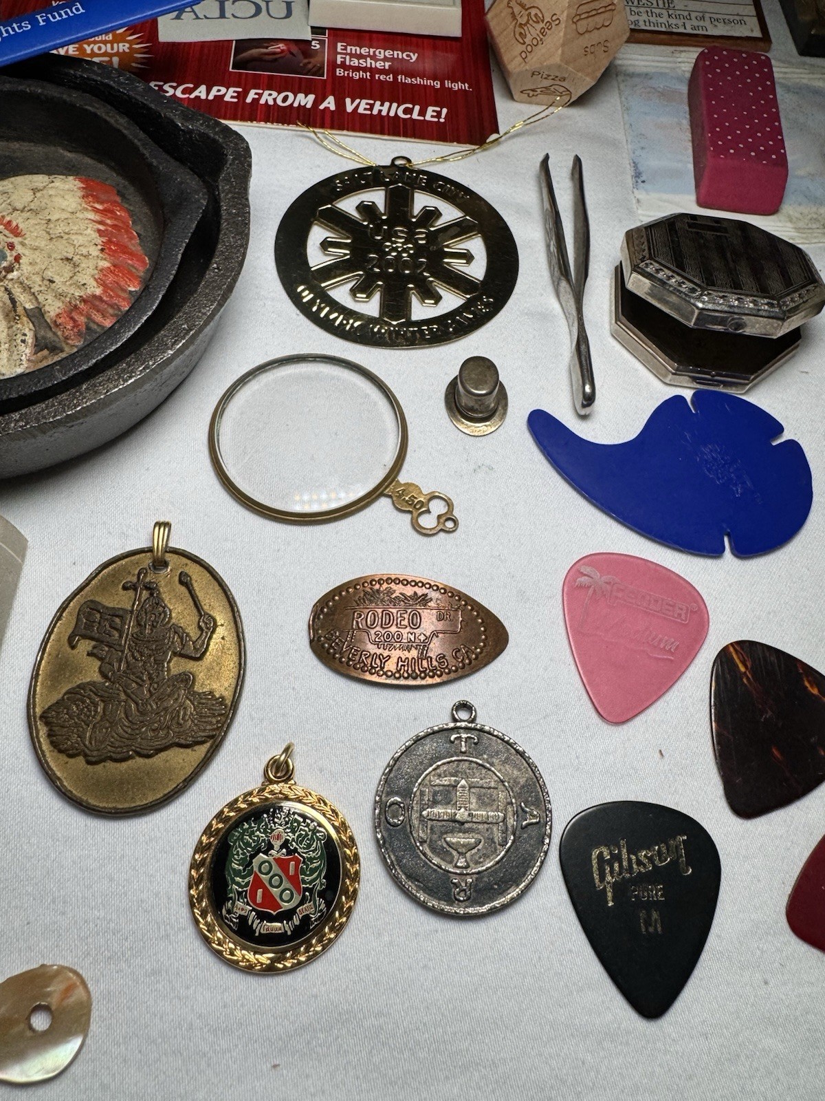 Vintage to Now Junk Drawer Lot Trinkets Treasure Ray Ban Case Sterling Top Hat