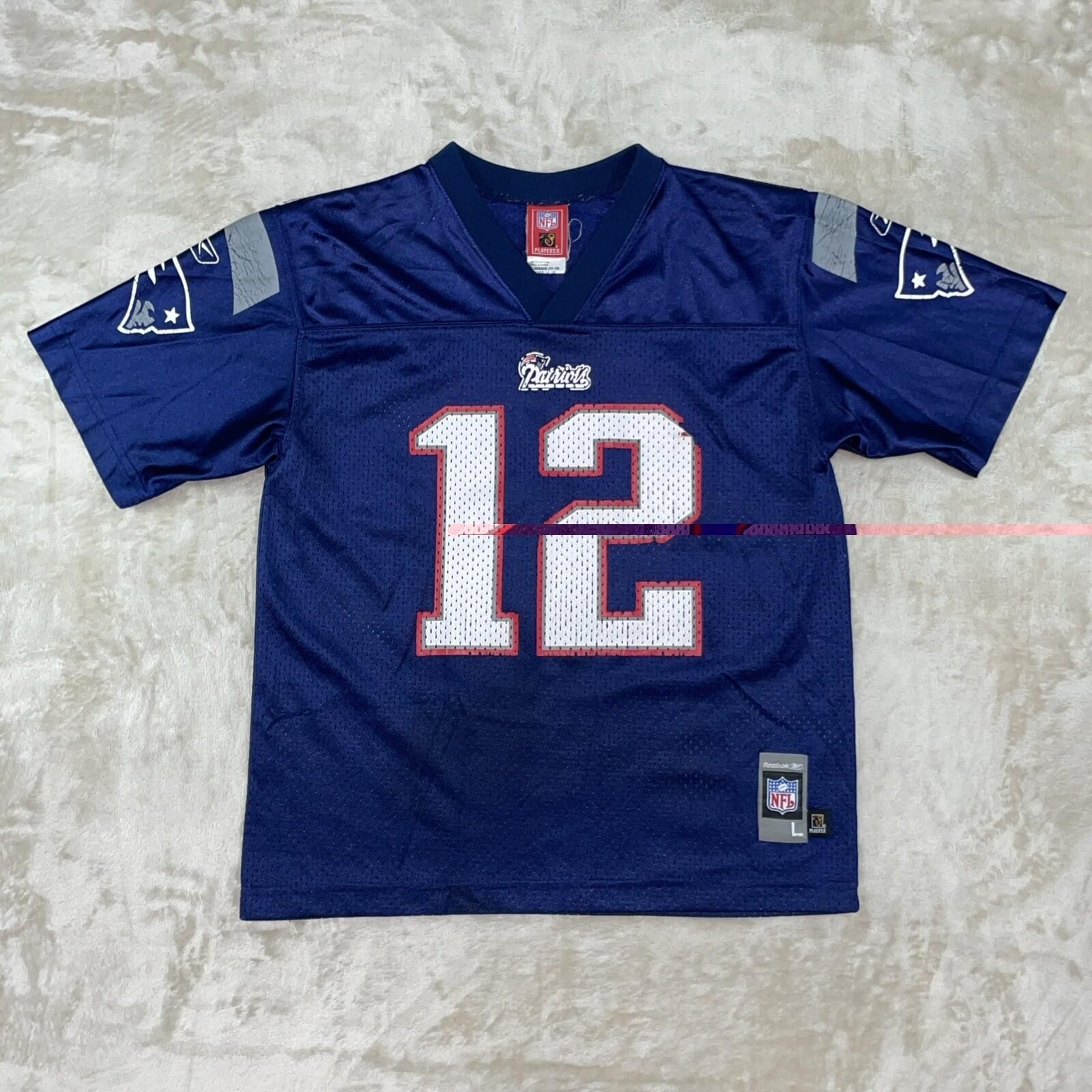 Reebok NFL New England Patriots Jersey Youth XL Blue Tom Brady #12 *FLAW*