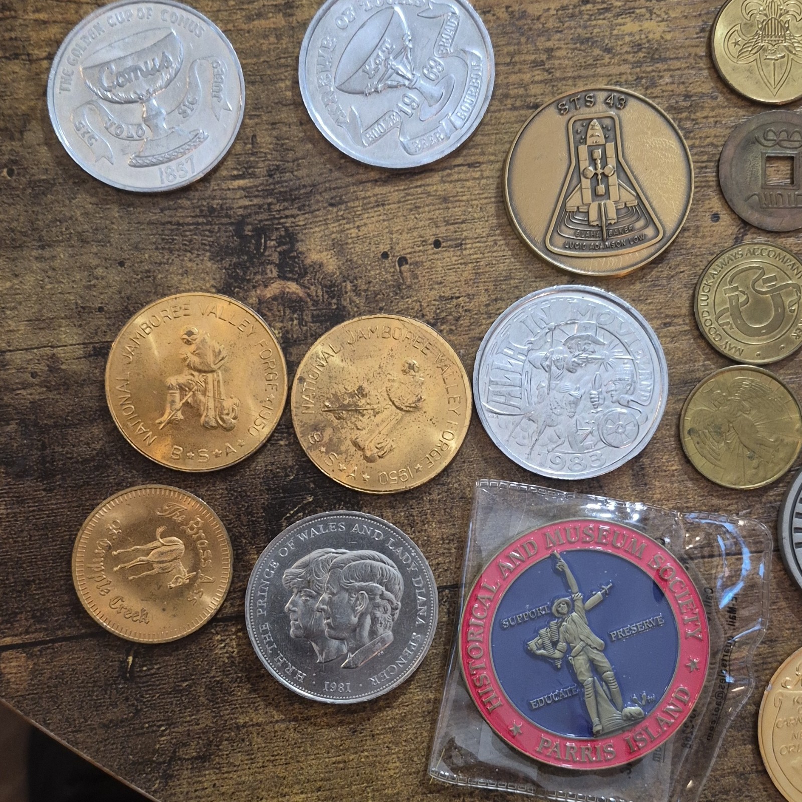 Lot Of 45 Vintage/Commemorative Coins, Pins & Pendants