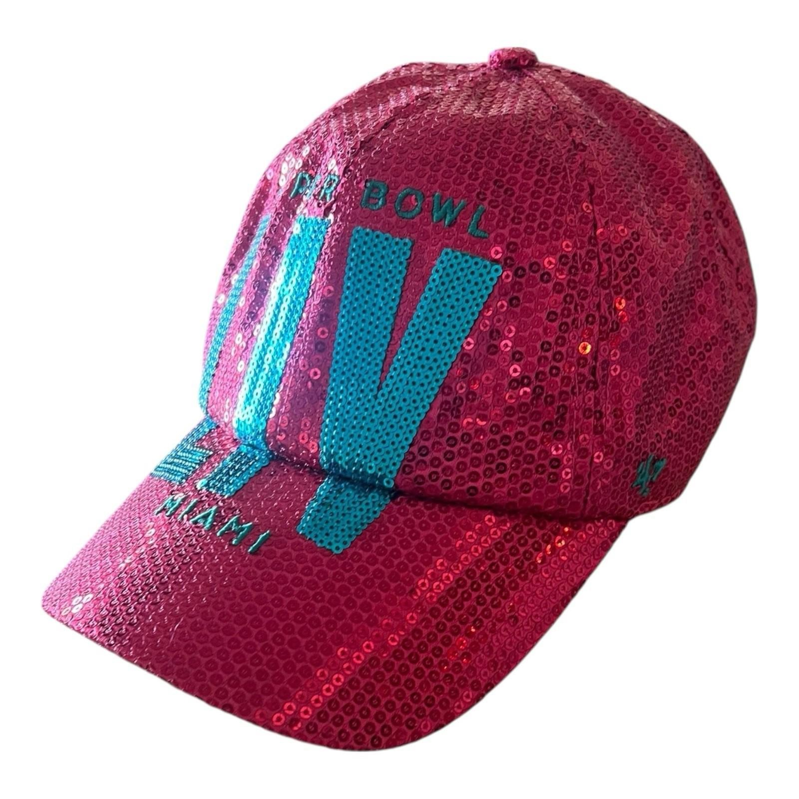 Super Bowl LIV Miami Pink Sequin Hat Women Adjustable Rare Statement Cap
