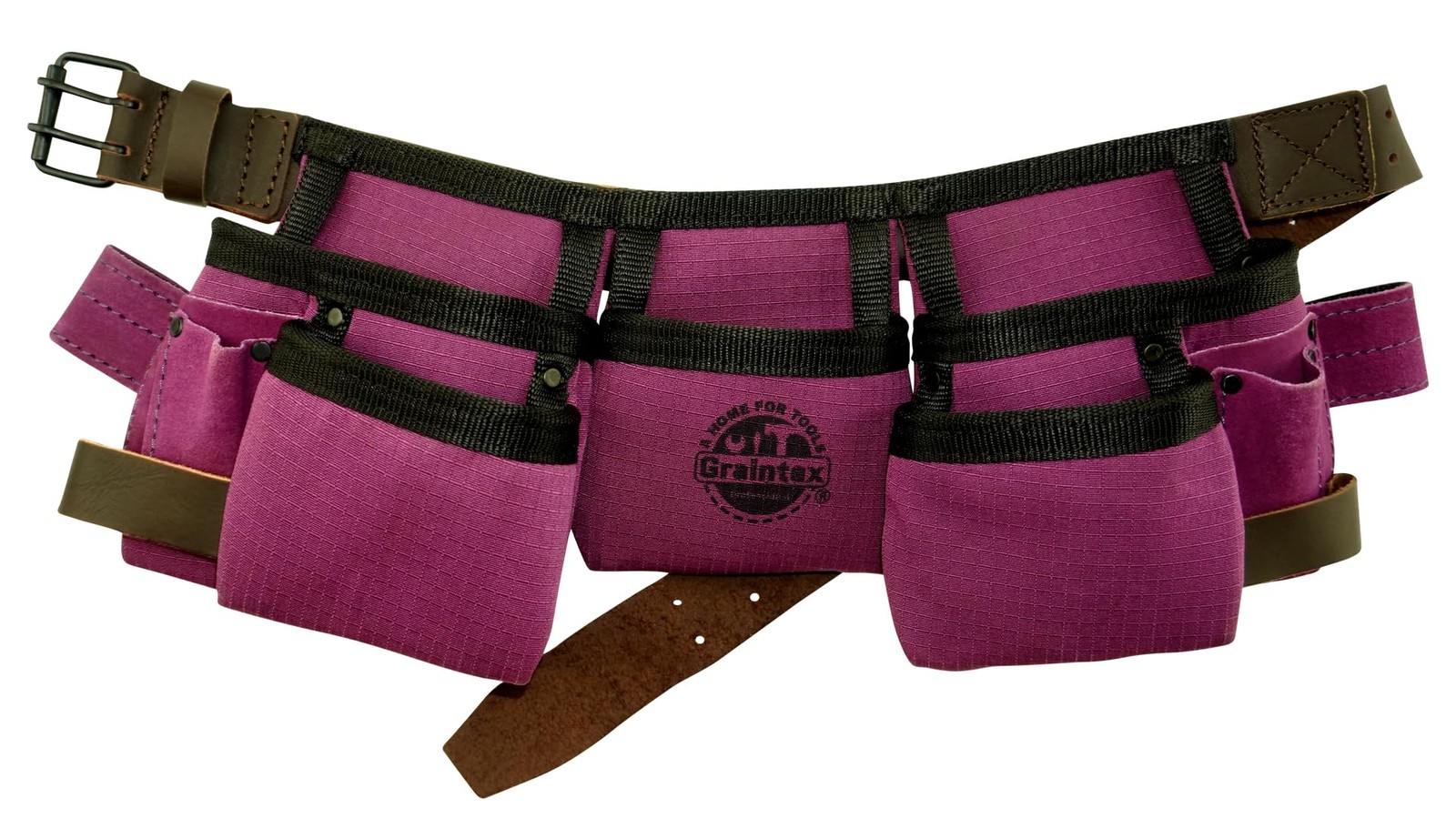 Graintex Kids Tool Belt, 9 Pocket, Purple Canvas, Leather Trim