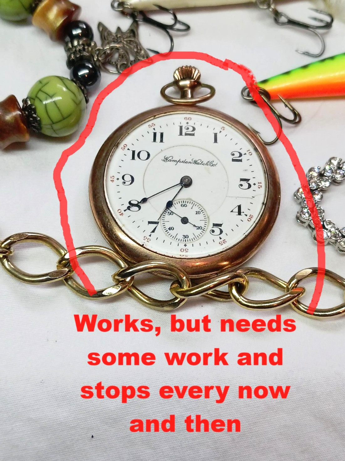 Junk Drawer Working 1913 Hampden 306 Pocket Watch Sterling Silver Jewelry Knives