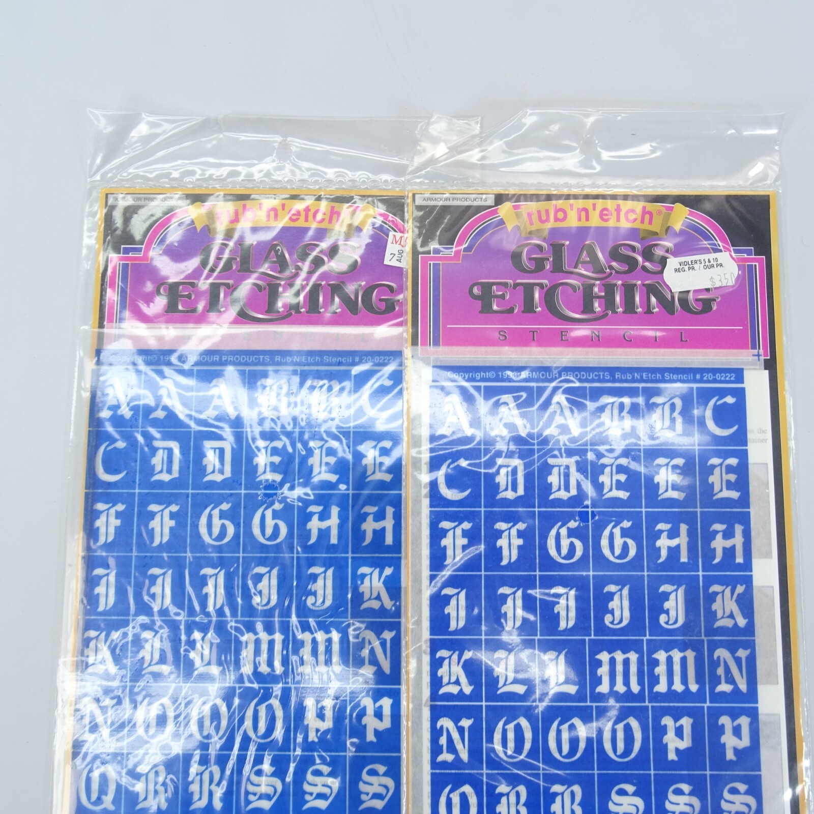 Lot 2 Armour Rub N Etch Stencils Old English Alphabet A-Z Glass Etching Wedding