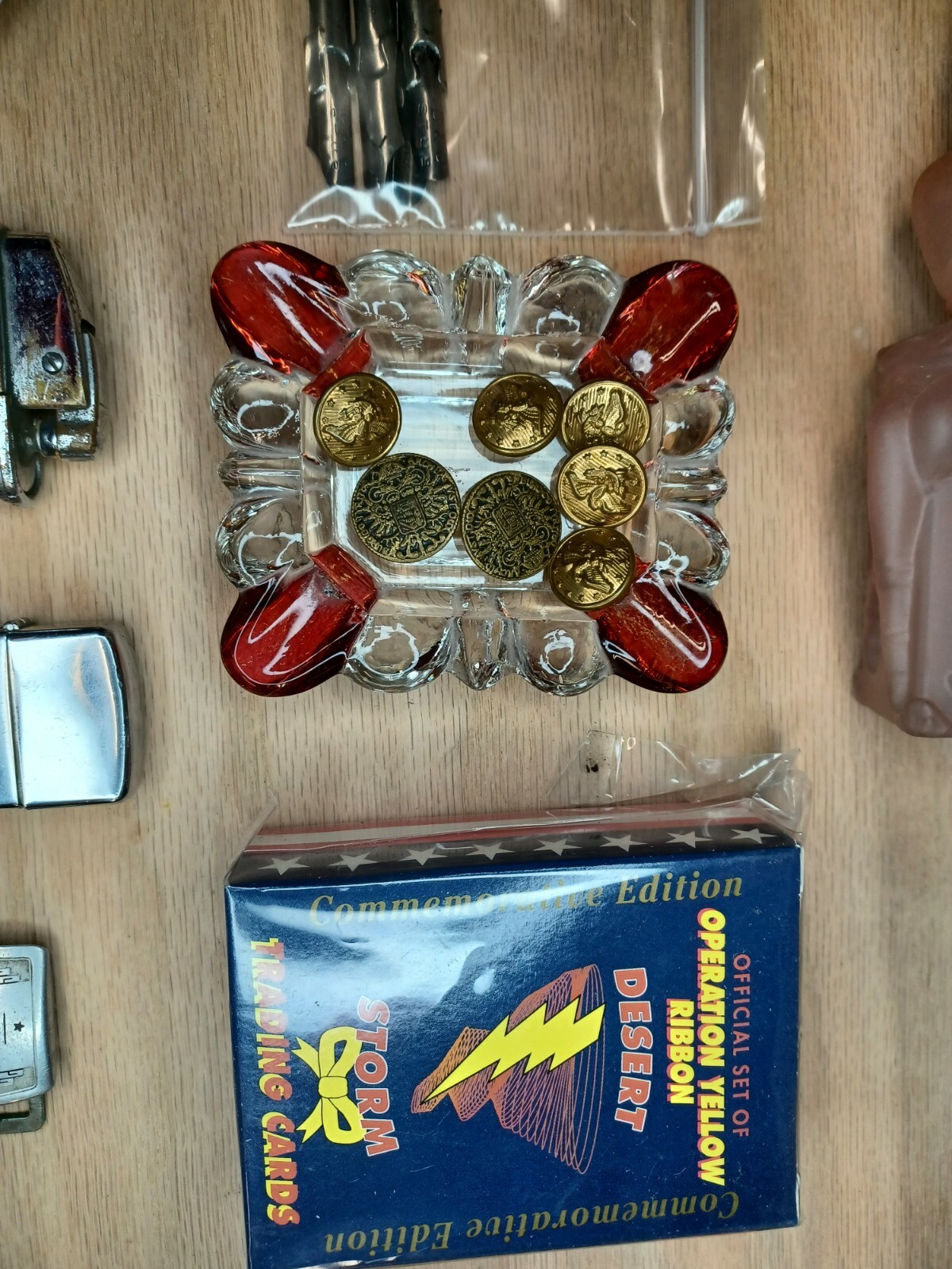 Vintage Junk Drawer Lot Military Buttons Zippo Space Shuttle Cup Lot
