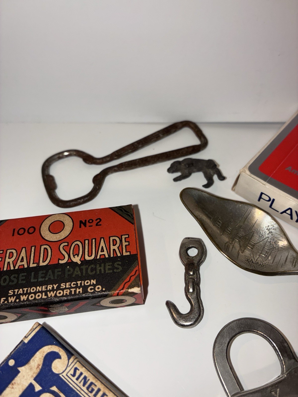 Vintage Mixed Grab Bag Junk Drawer Lot.. Can Opener, Cards, Spoon, Lock..etc
