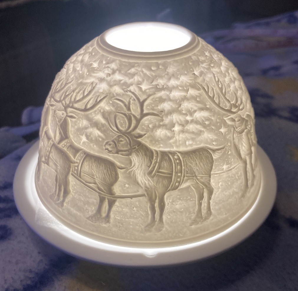 NEW Fairy Lamp Luumii Light Domes Santa Sleigh LED White Porcelain 4.75x 3”