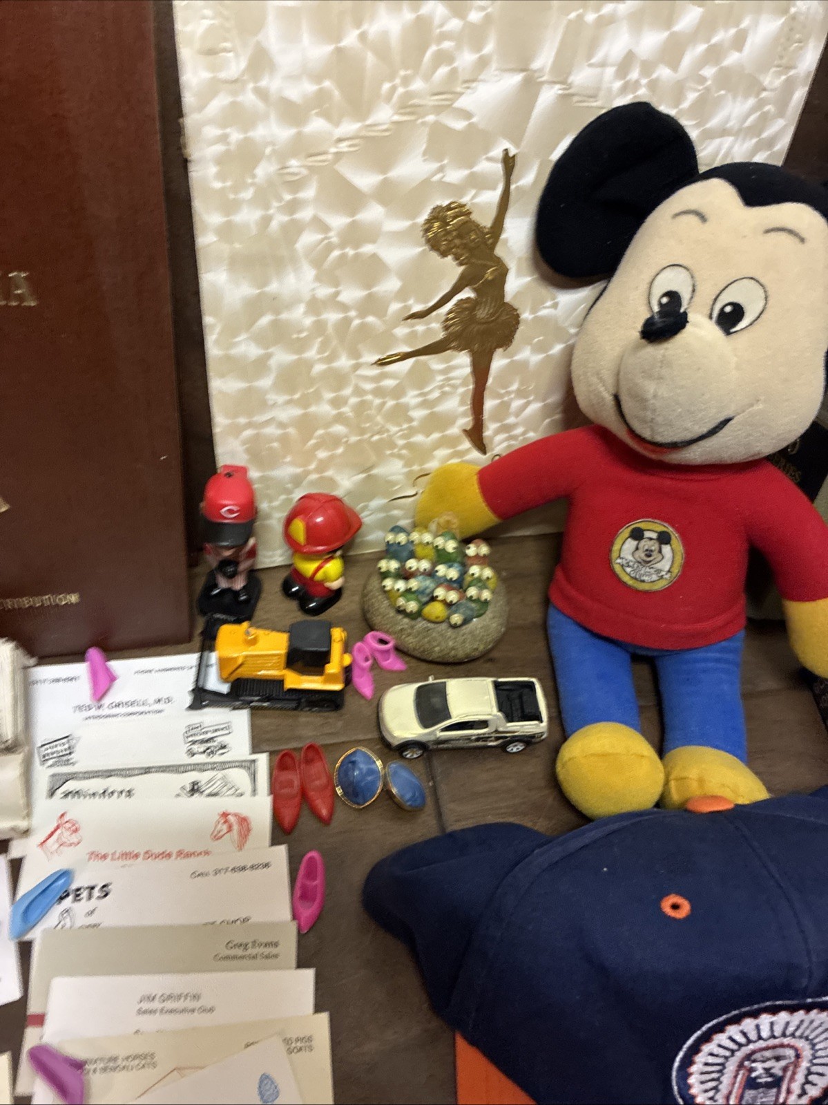 Vintage Junk Drawer lot Photo Book Record Toys Hat