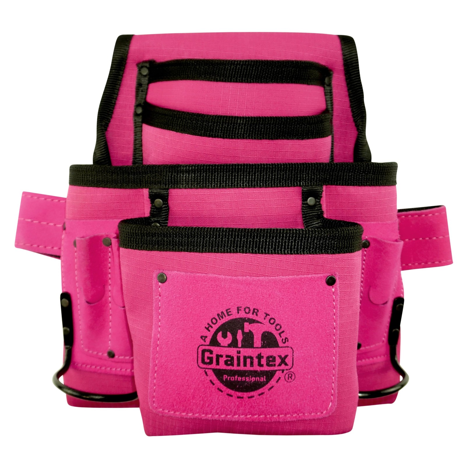 Graintex 10 Pocket Tool Pouch Ripstop Canvas Leather Trim Pink Hammer Holder