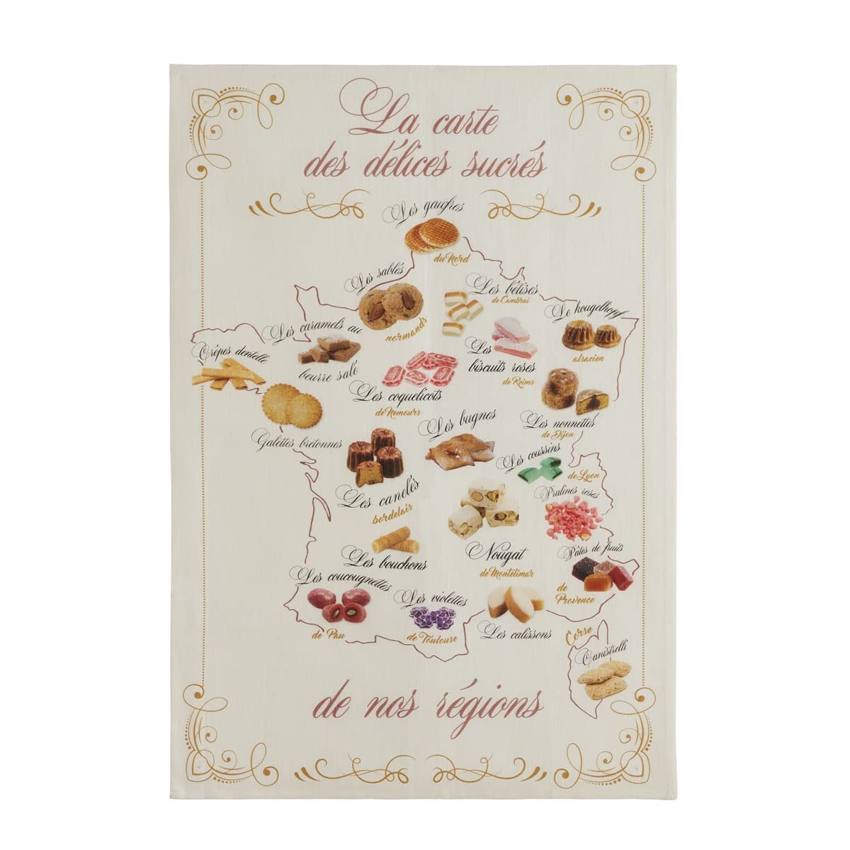 Coucke Carte Gourmande Cotton Linen Printed Kitchen Towel, 20×30″