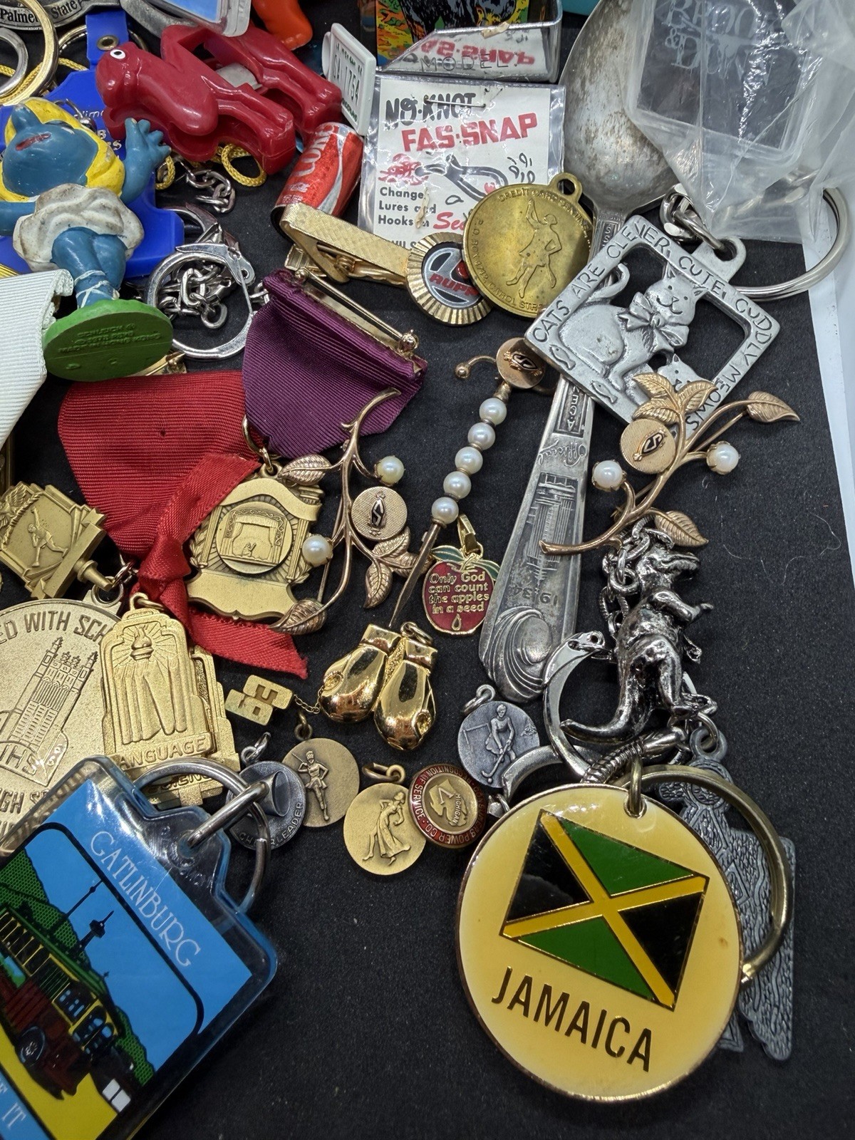 Junk Drawer Lot Vintage To Modern Items Jewelry Medals Keychains Etc Resell